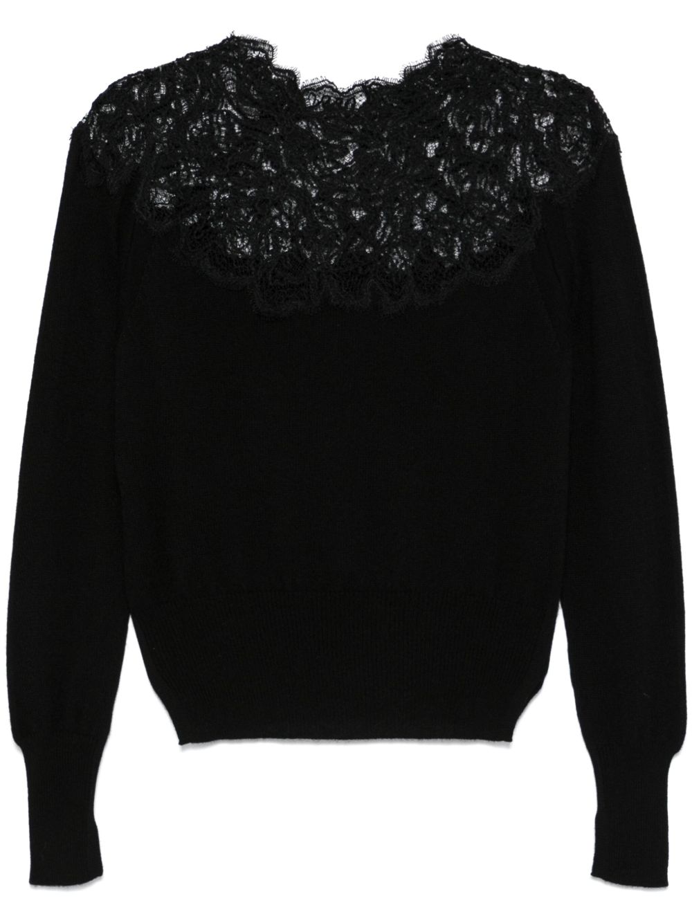 Ermanno Scervino 蕾丝细节羊绒毛衣 - 黑色