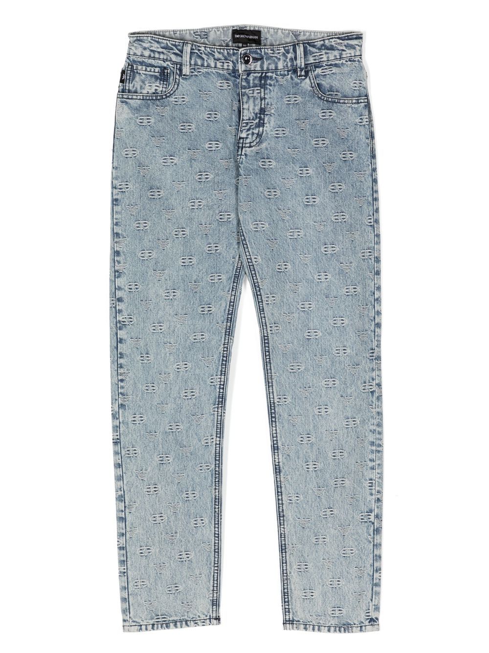 Emporio Armani Kids 经典logo直筒牛仔裤 - 蓝色