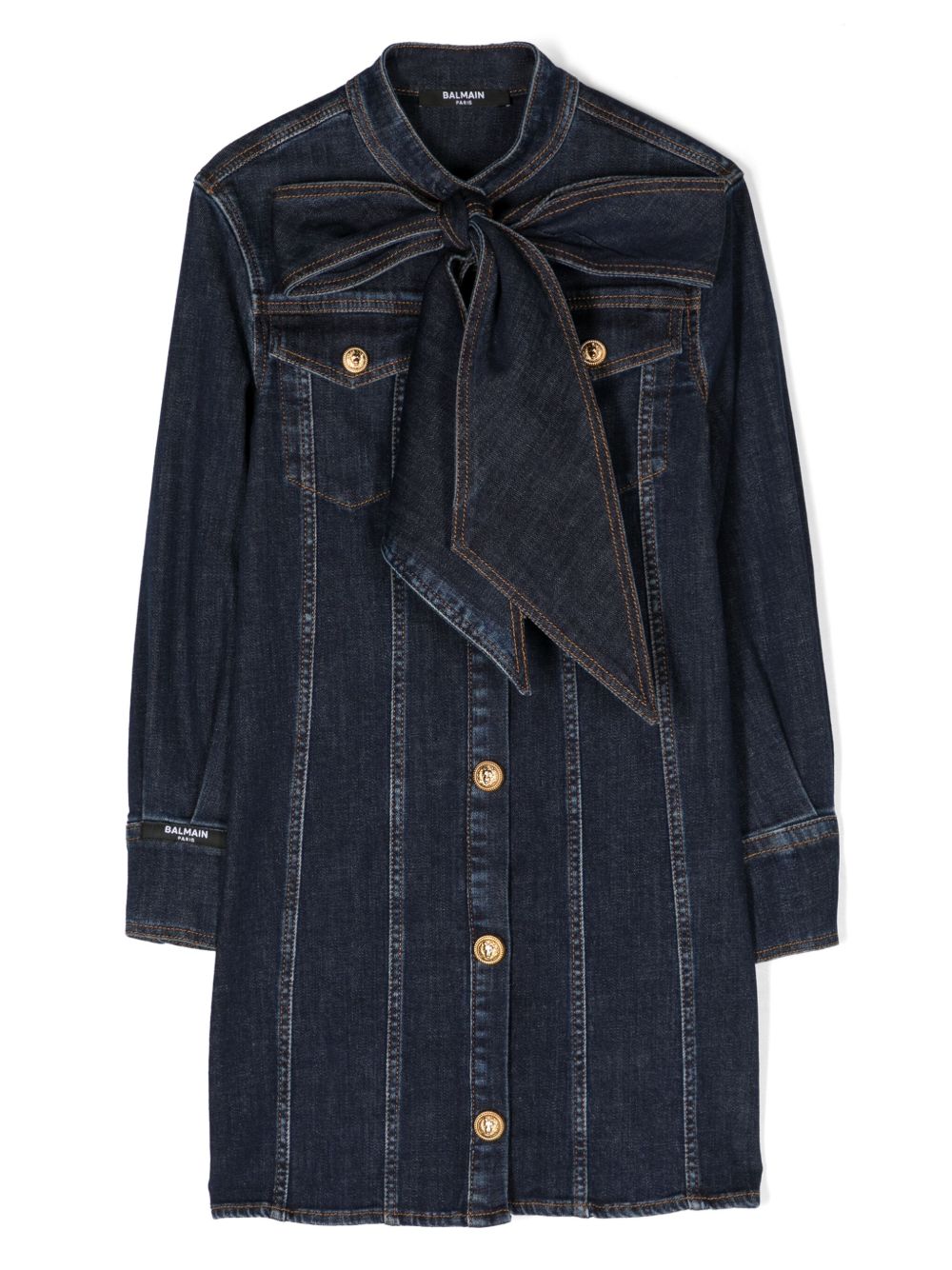 Balmain Kids 雕刻纽扣牛仔连衣裙 - 黑色