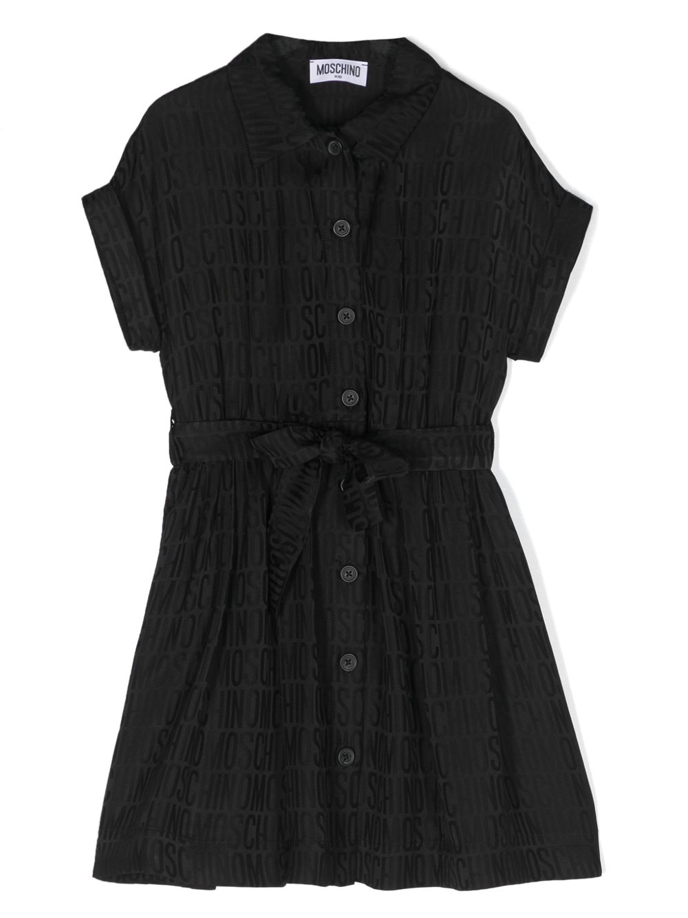 Moschino Kids logo提花短款连衣裙 - 黑色