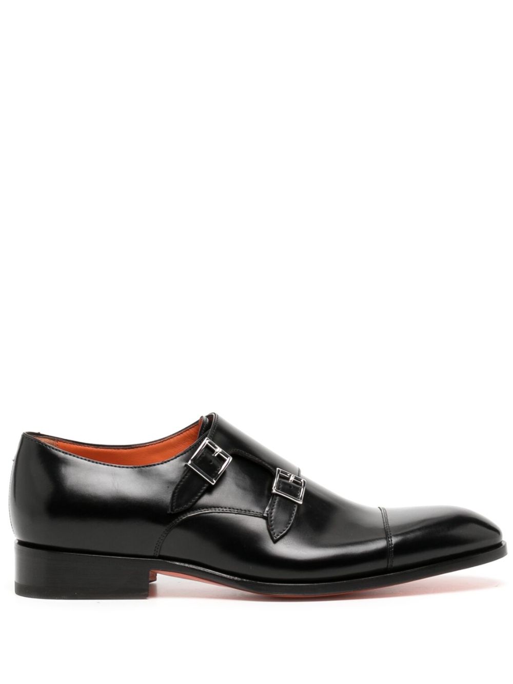 Santoni 双扣环皮质孟克鞋 - 黑色