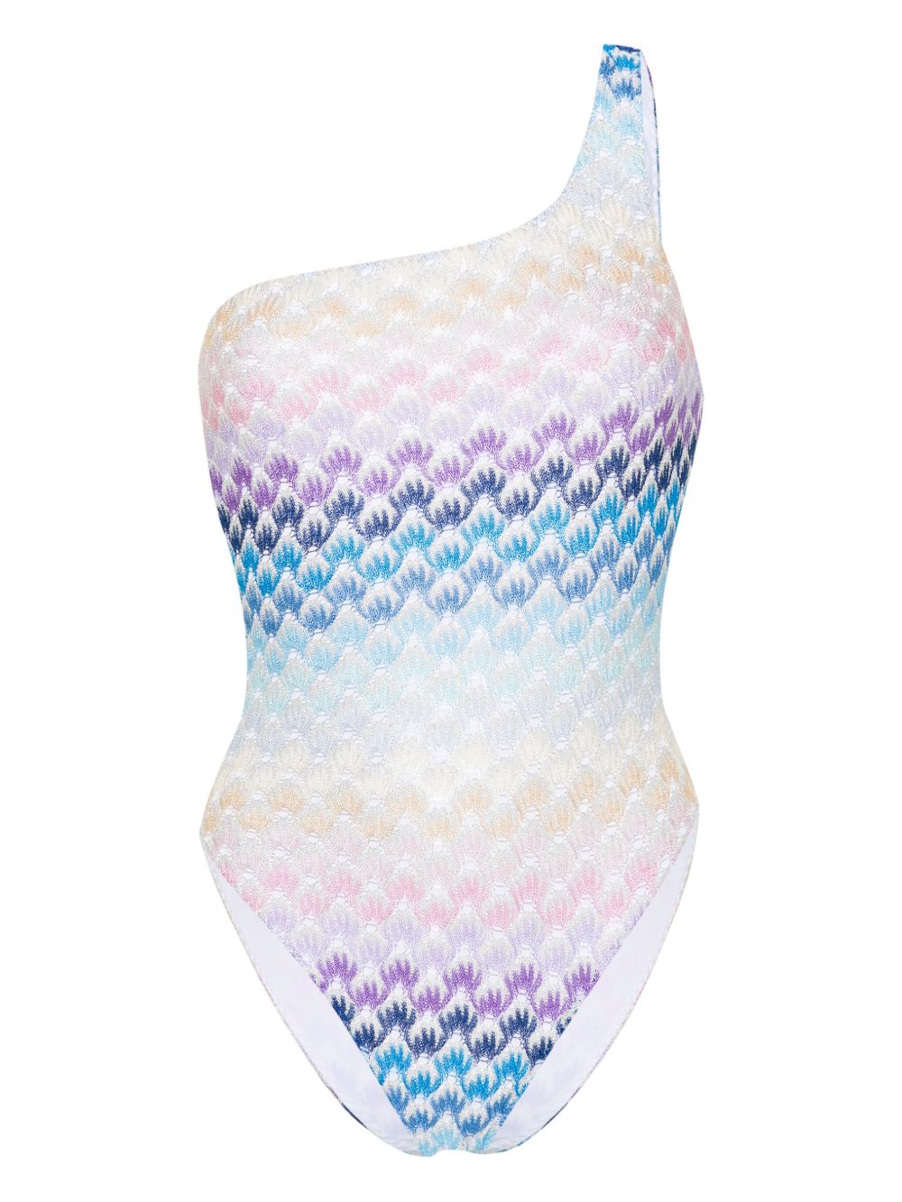Missoni 针织罩层单肩连体泳衣 - 蓝色