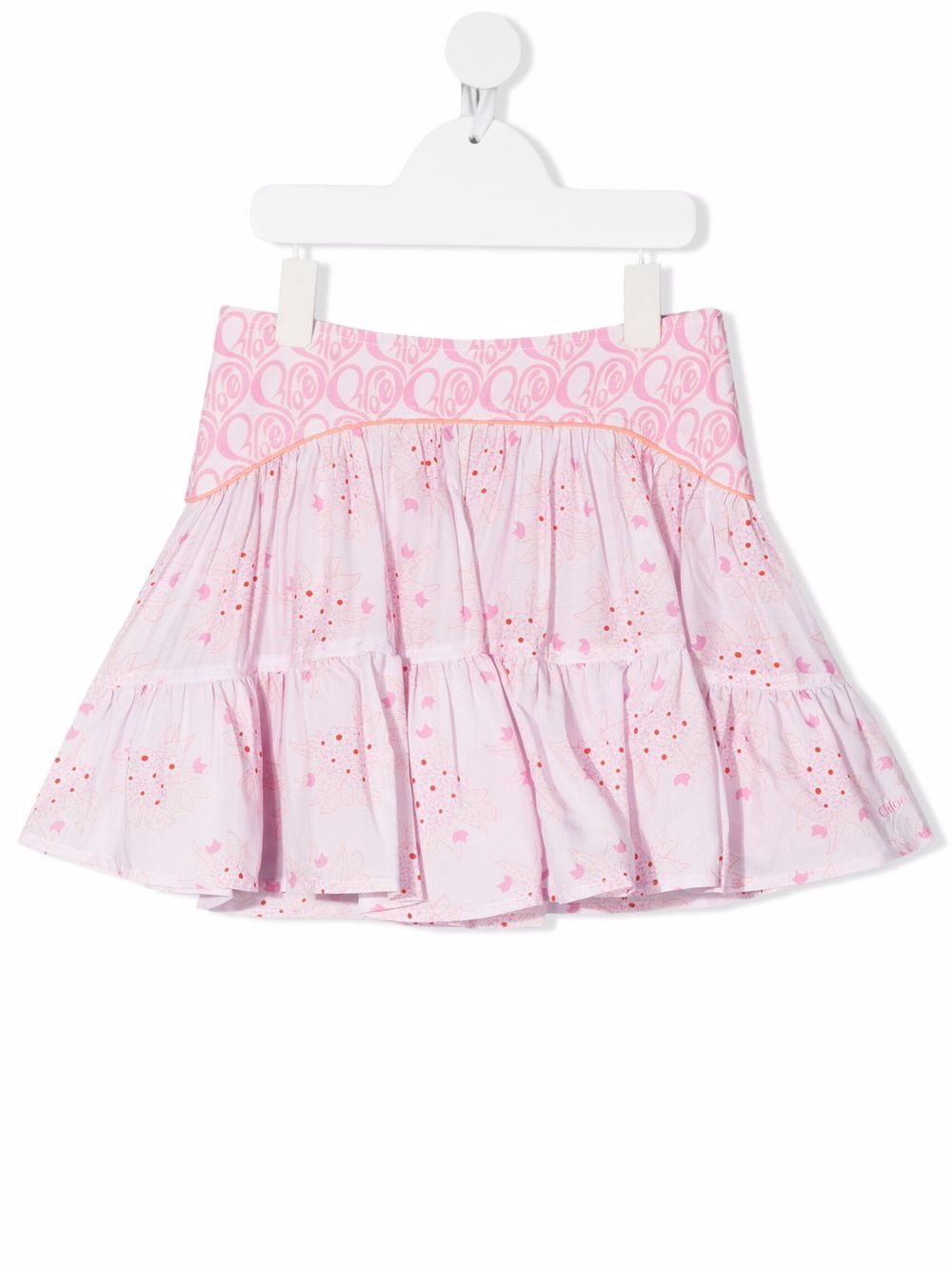 Chloé Kids 花卉印花分层式半身裙 - 粉色