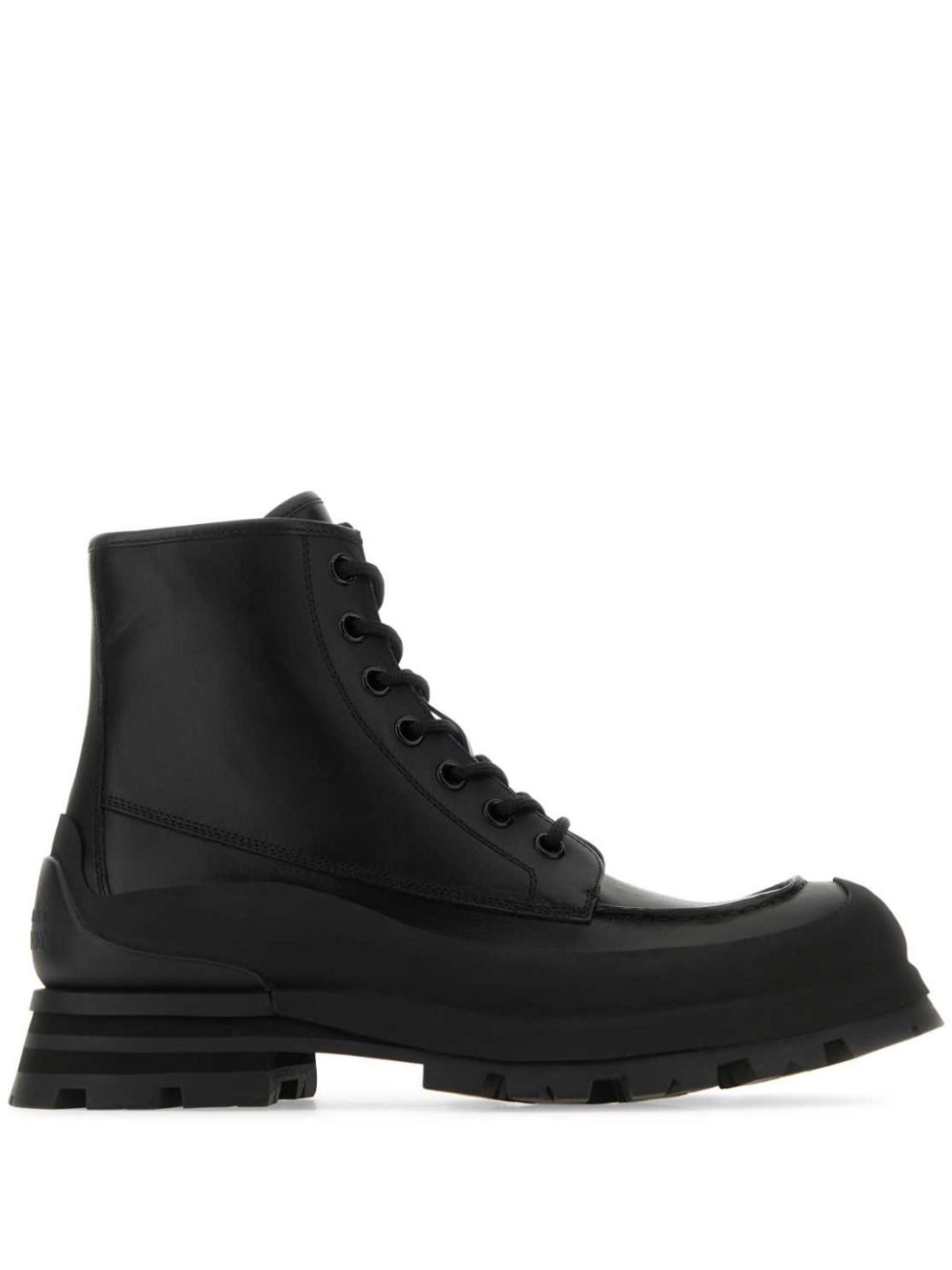 Alexander McQueen logo压纹皮质工装靴 - 黑色