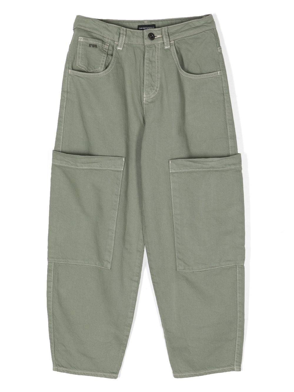 Emporio Armani Kids logo标牌棉长裤 - 绿色