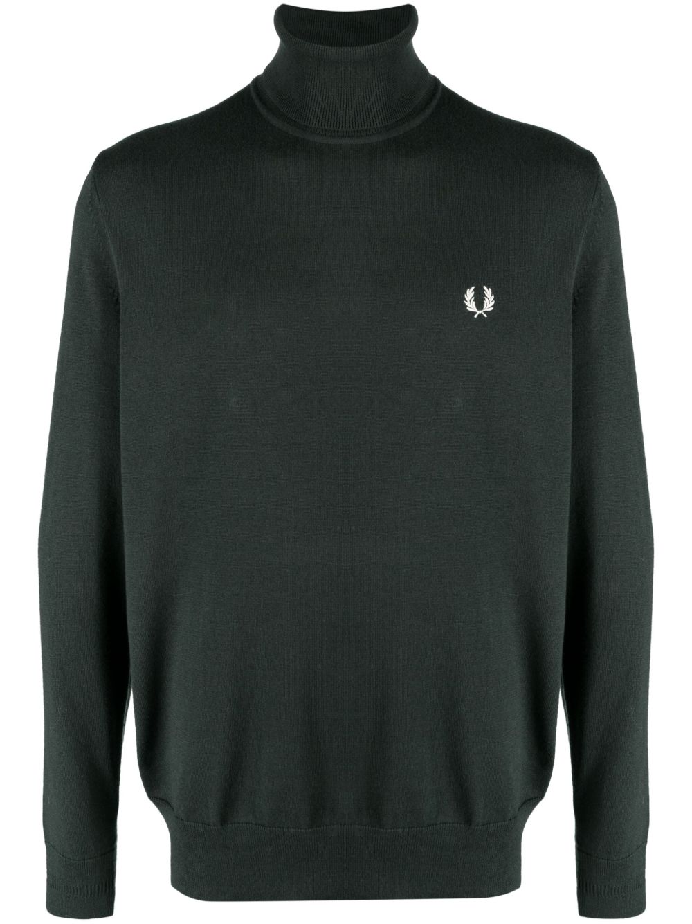 Fred Perry logo刺绣高领毛衣 - 绿色