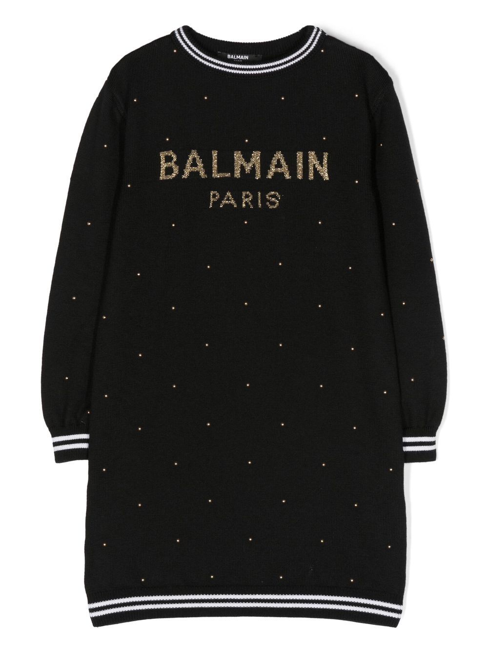 Balmain Kids logo嵌花针织连衣裙 - 黑色