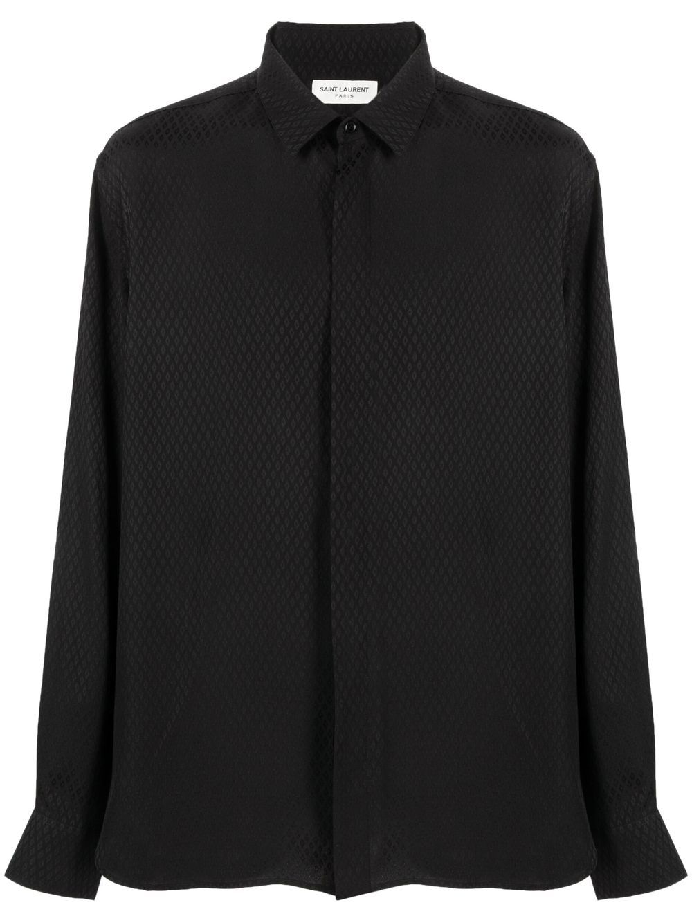 Saint Laurent 菱纹提花真丝衬衫 - 黑色