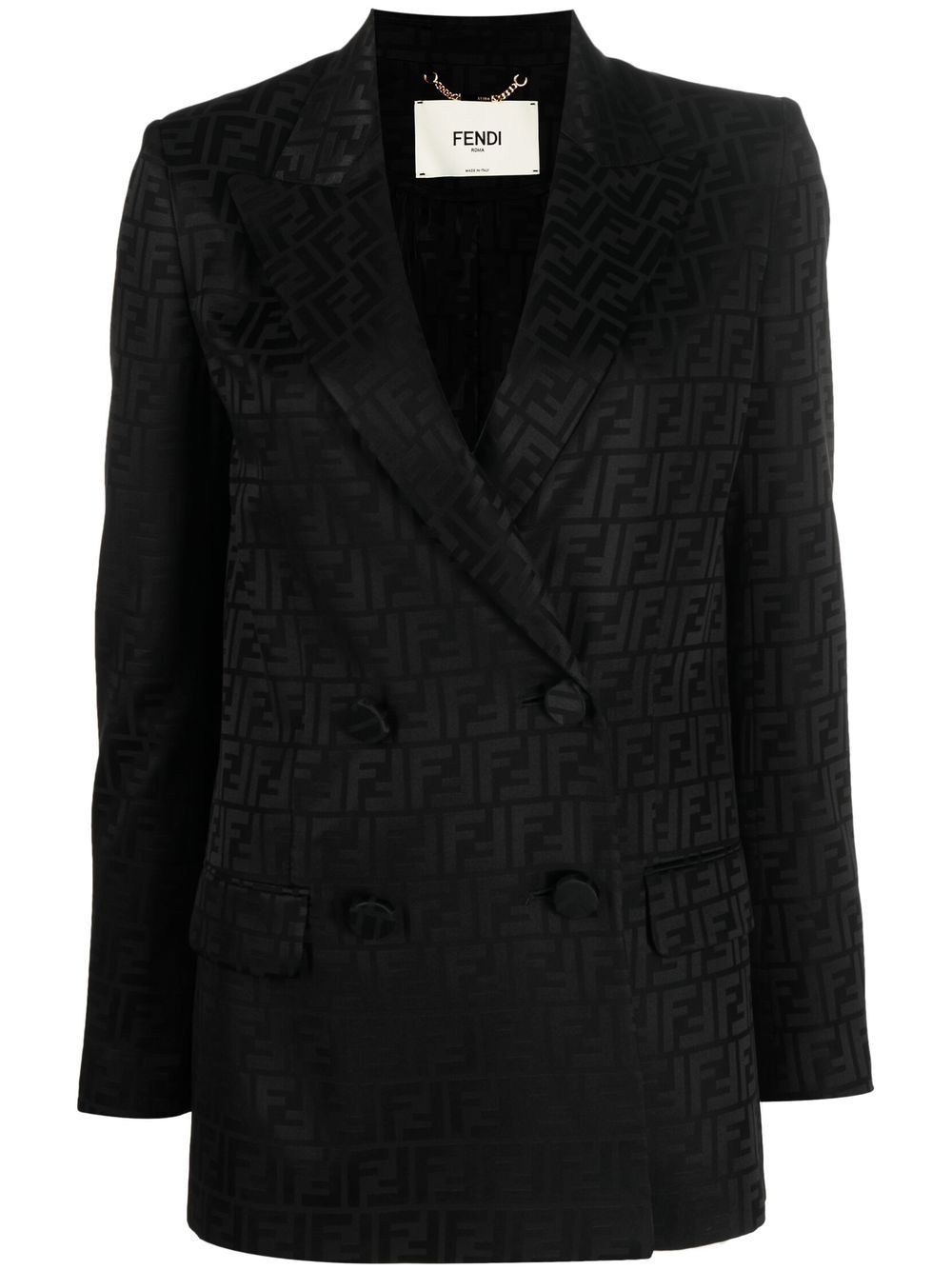 FENDI FF 经典logo双排扣西装夹克 - 黑色