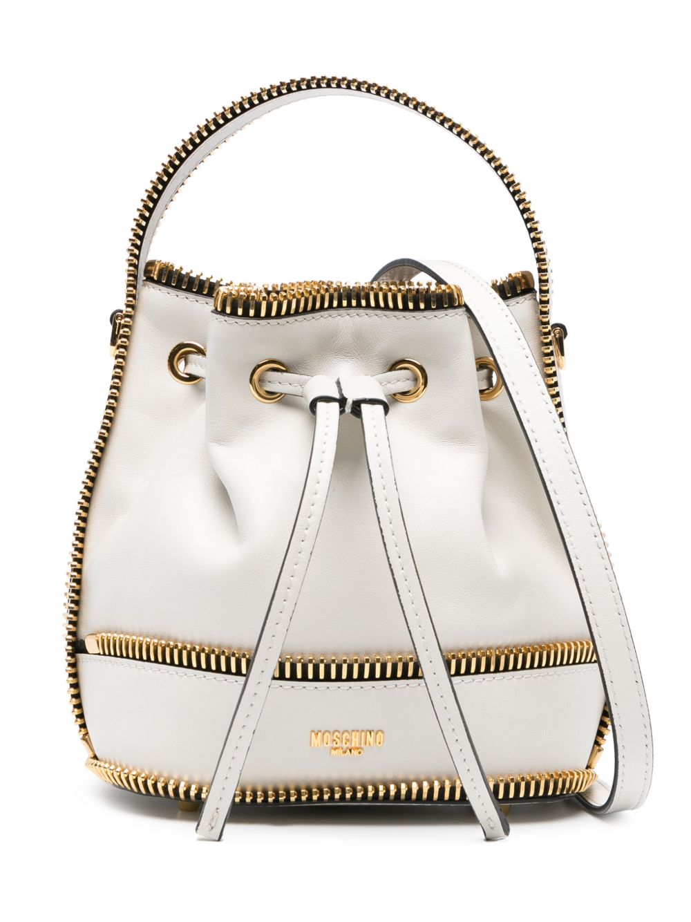 Moschino 外露式拉链细节皮质水桶包 - 中性色