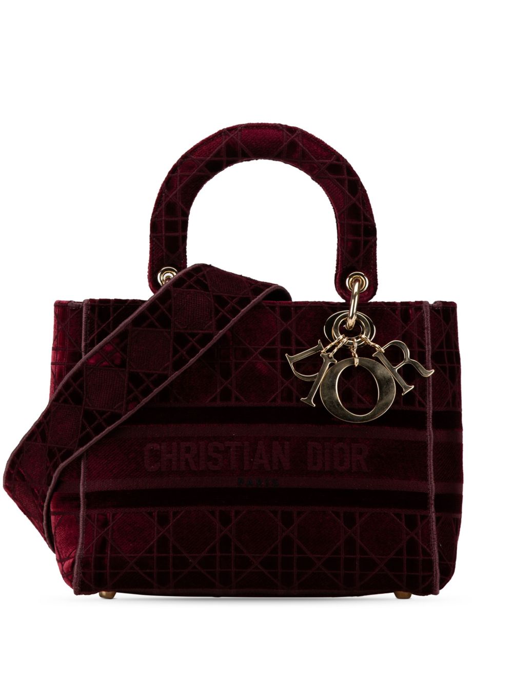 Christian Dior Pre-Owned Velvet Cannage Lady D Lite 中号斜挎包（2020年典藏款） - 红色