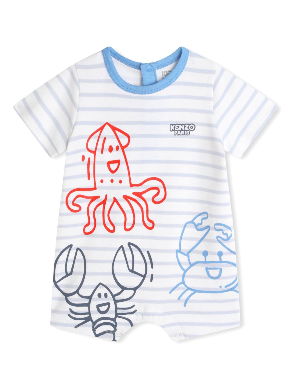 Kenzo Kids 图案印花条纹连体衣 - 白色