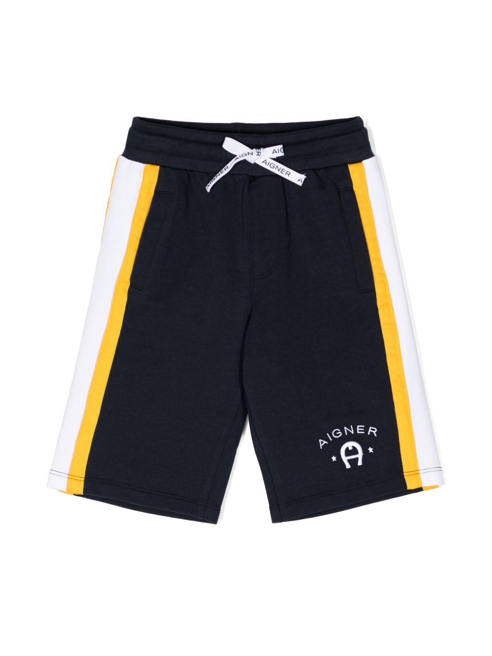 Aigner Kids logo刺绣条纹运动短裤 - 蓝色