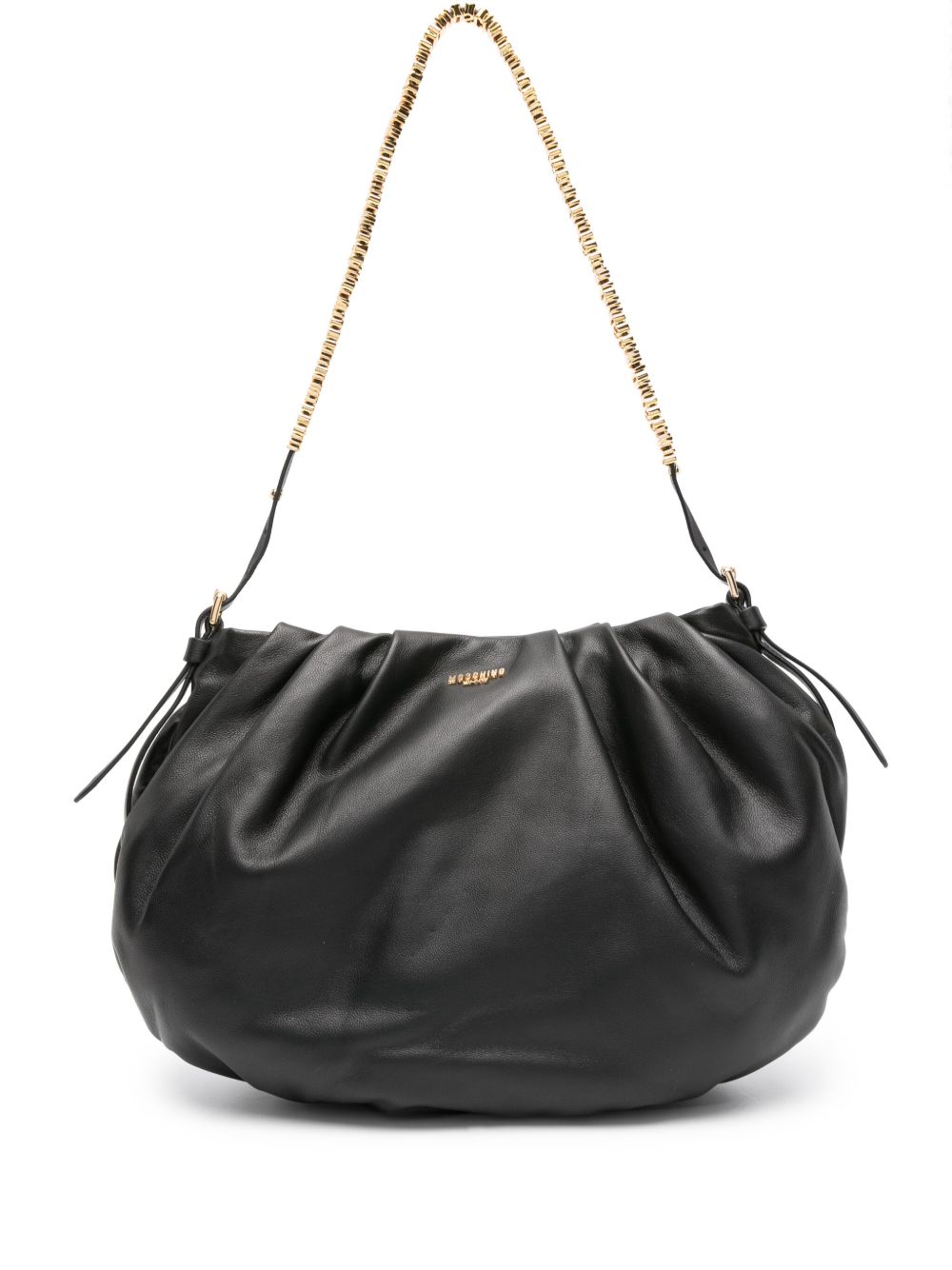 Moschino logo贴花皮质单肩包 - 黑色