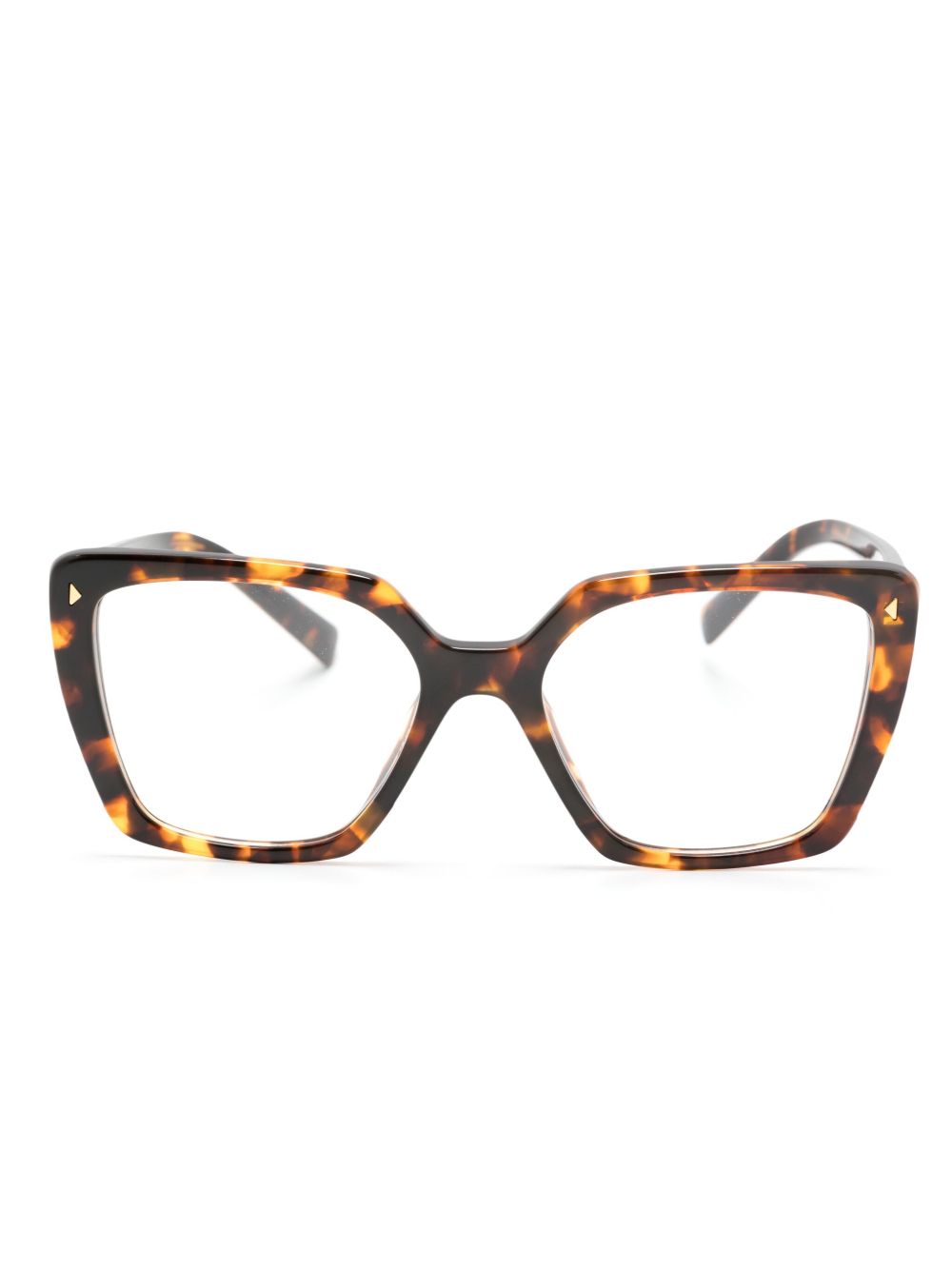 Prada Eyewear 玳瑁纹方框眼镜 - 褐色