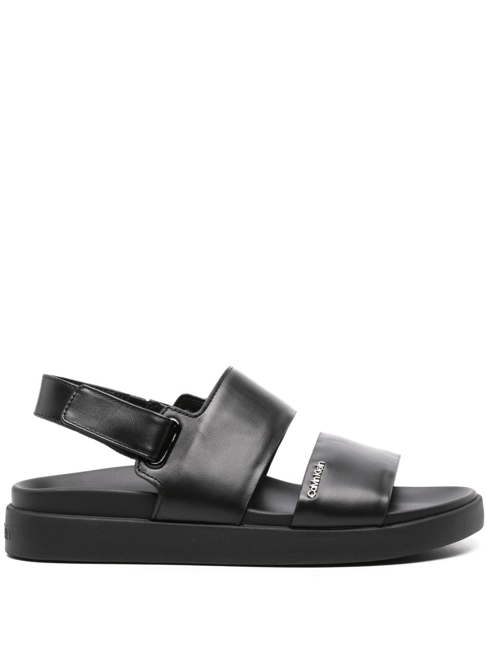 Calvin Klein logo皮质凉鞋 - 黑色