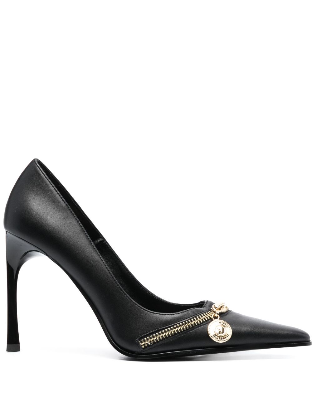 Versace Jeans Couture logo标牌尖头高跟鞋 - 黑色