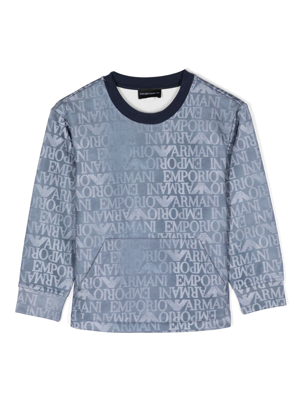 Emporio Armani Kids logo印花棉质混纺卫衣 - 蓝色