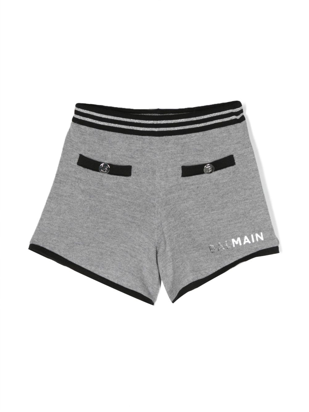 Balmain Kids logo印花羊毛短裤 - 灰色