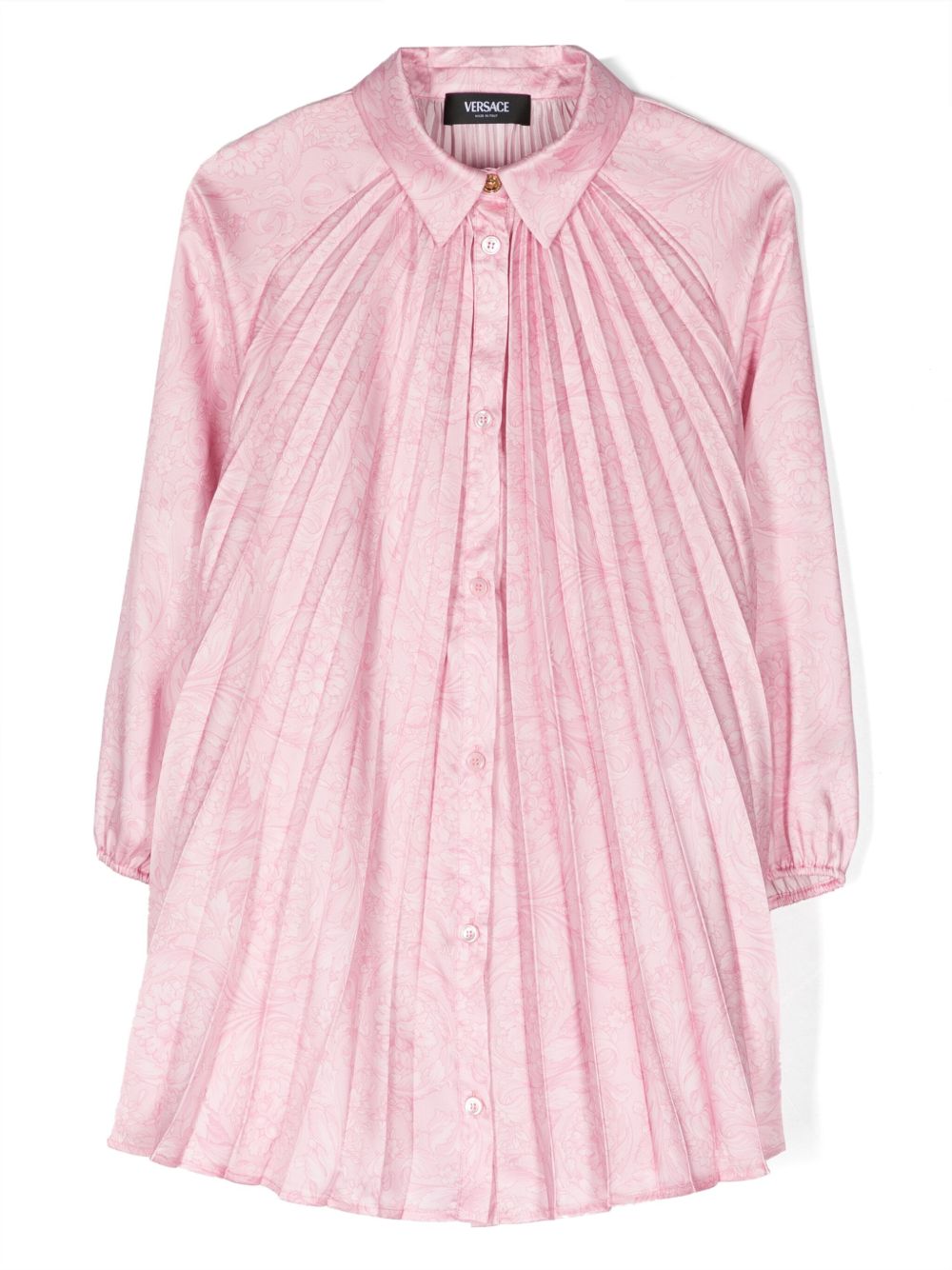 Versace Kids Barocco 印花褶饰连衣裙 - 粉色