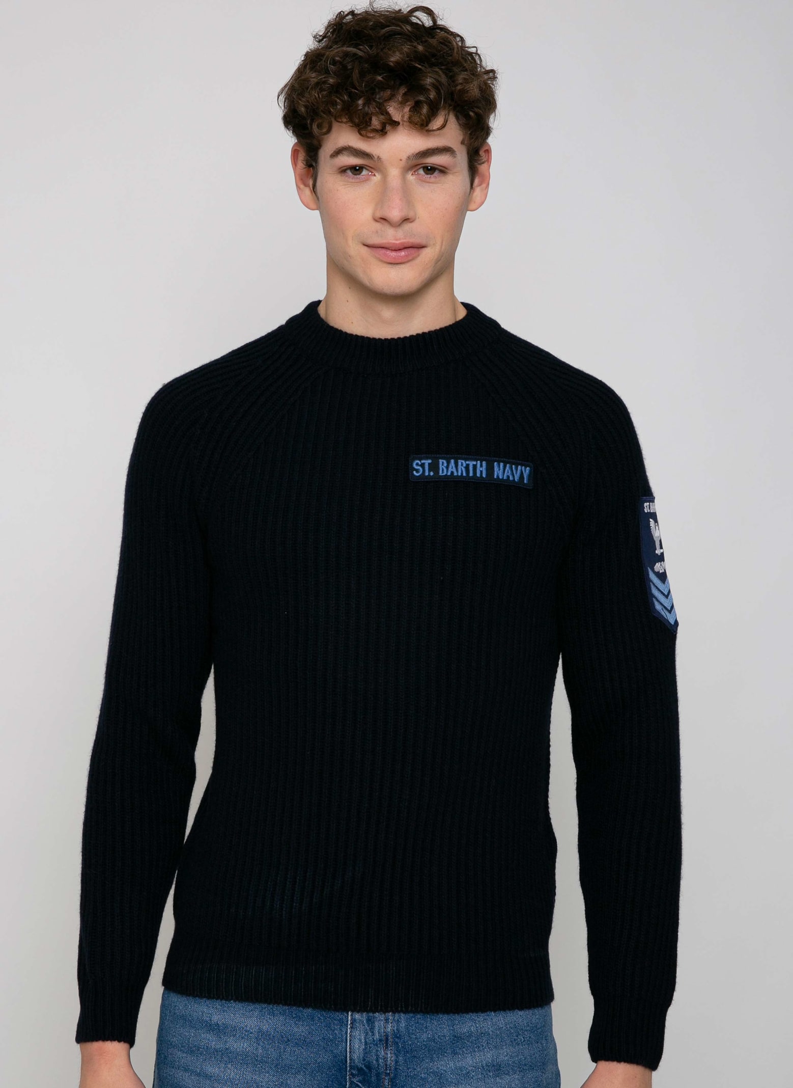 MC2 Saint Barth Man Ribbed Blue Sweater