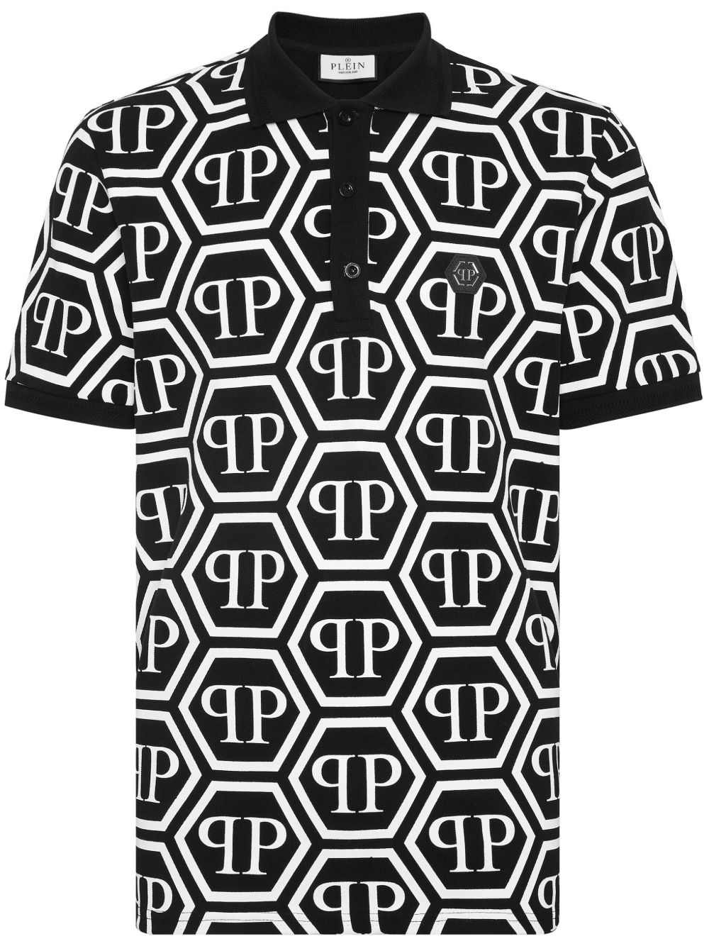Philipp Plein 经典logo印花棉polo衫 - 黑色