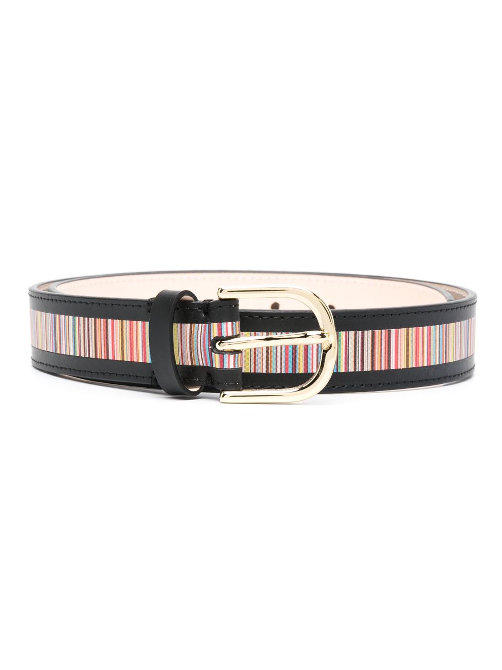 Paul Smith 条纹皮质腰带 - 黑色