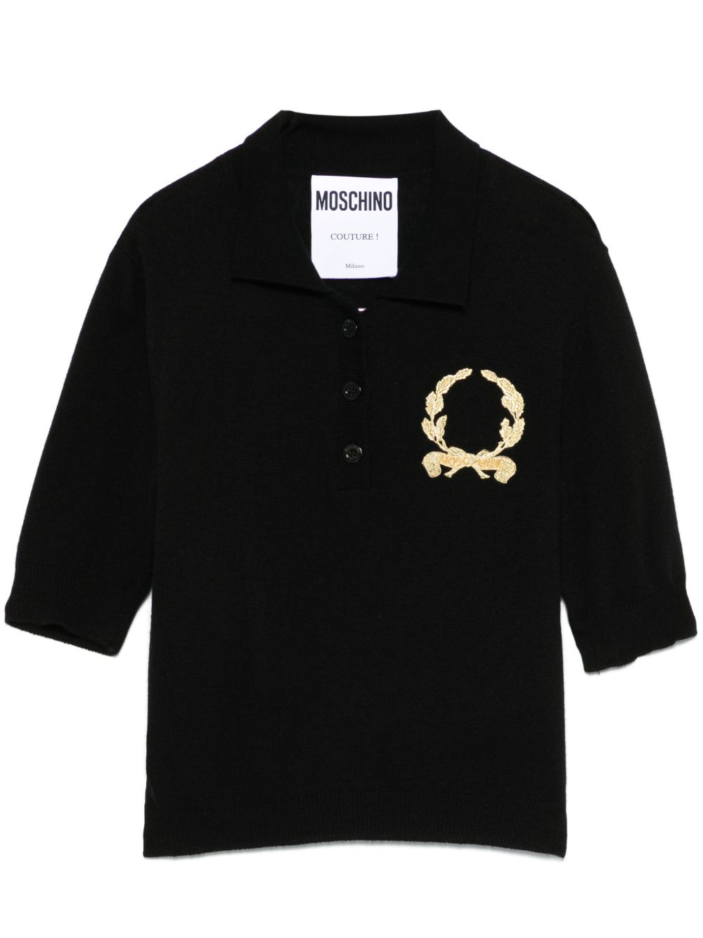 Moschino 图案刺绣polo领上衣 - 黑色