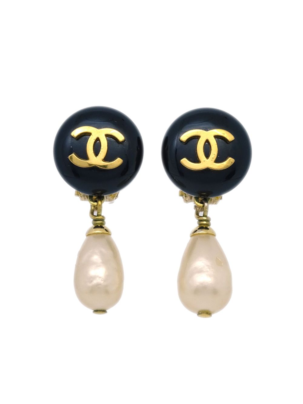 CHANEL Pre-Owned CC 人造珍珠夹扣式耳环（1994年典藏款） - 黑色