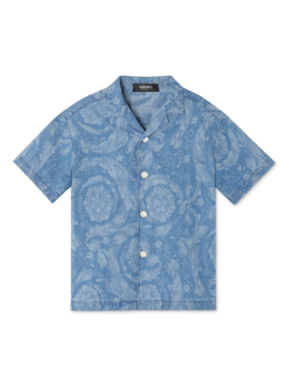 Versace Kids Barocco 印花牛仔衬衫 - 蓝色