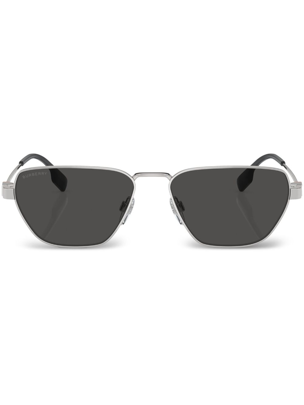 Burberry Eyewear 复古格纹几何形镜框太阳眼镜 - 银色