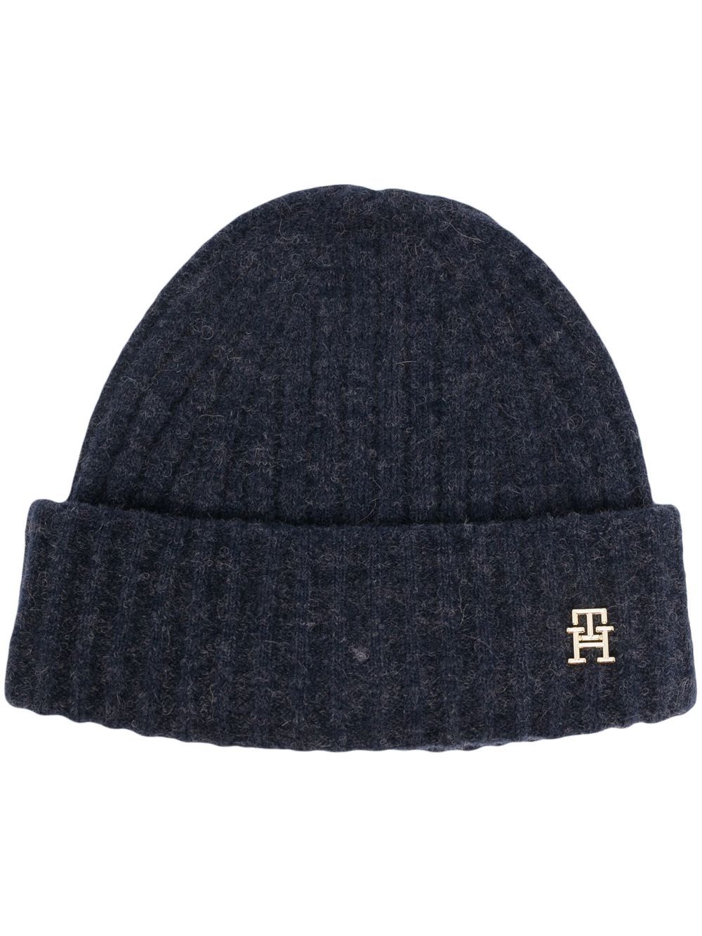 Tommy Hilfiger logo标牌罗纹套头帽 - 蓝色