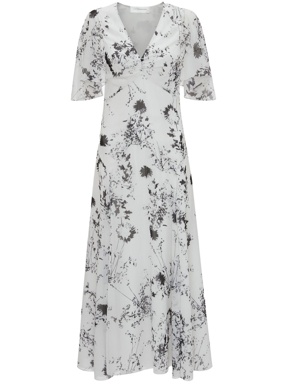 Victoria Beckham 花卉印花细褶连衣裙 - 白色