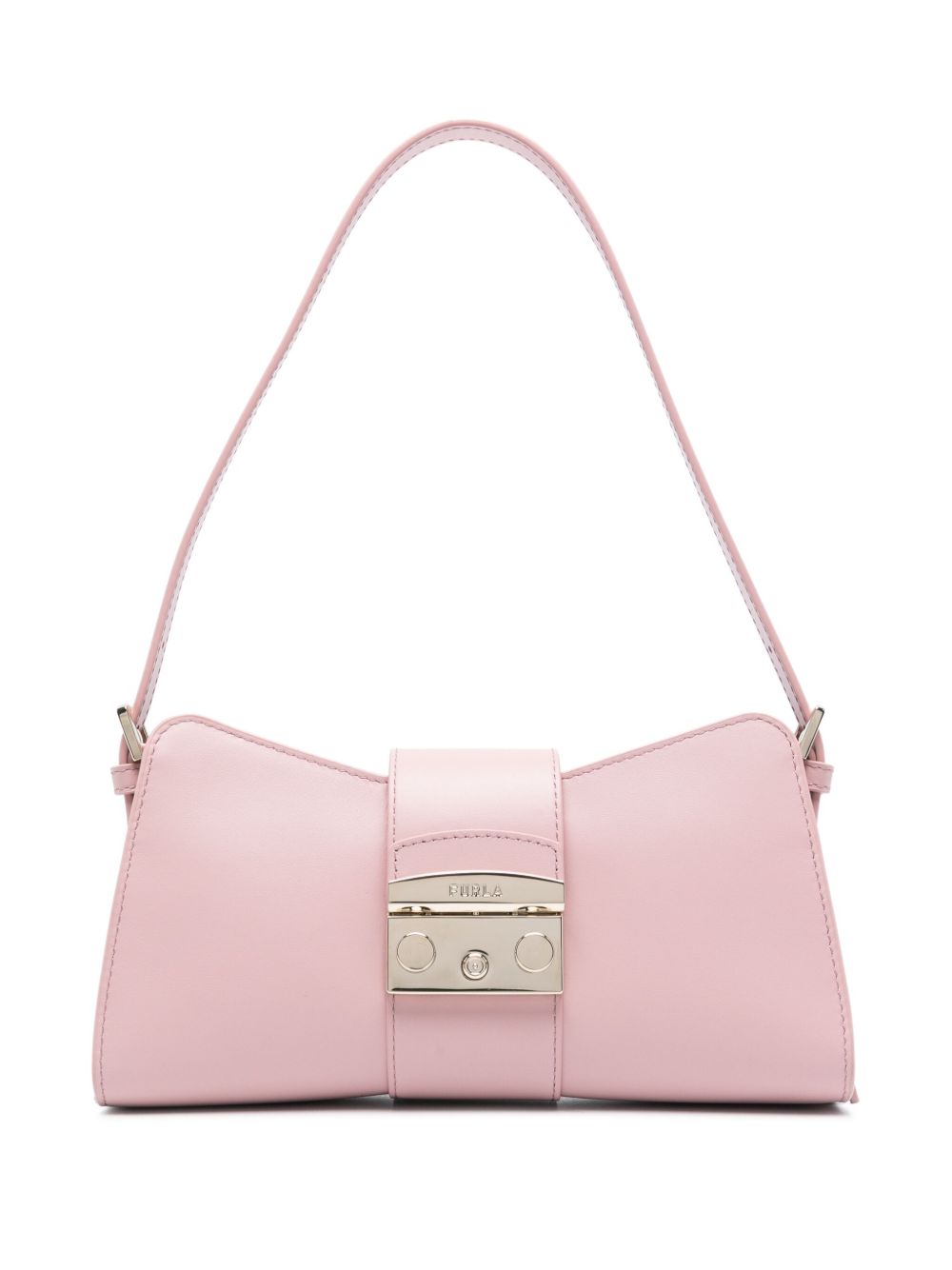 Furla logo雕刻皮质单肩包 - 粉色