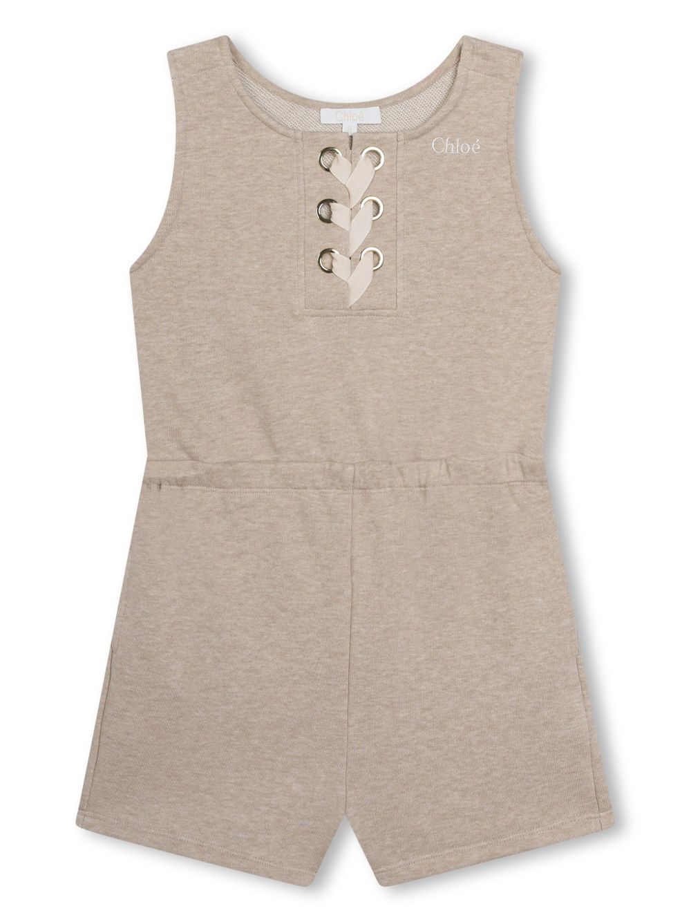 Chloé Kids logo刺绣棉连体短裤 - 中性色