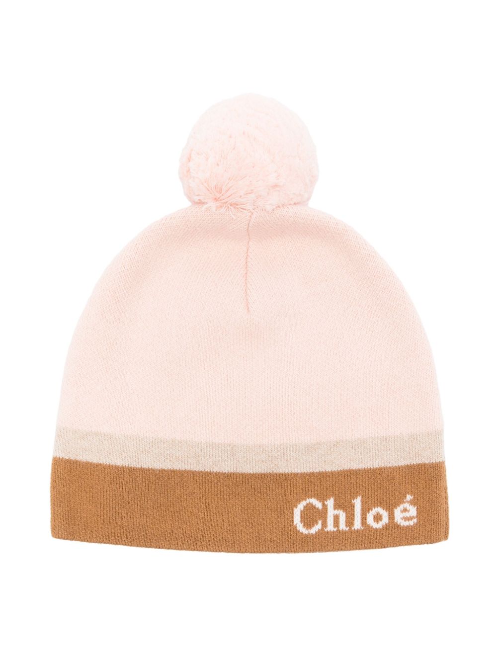 Chloé Kids logo嵌花针织套头帽 - 粉色