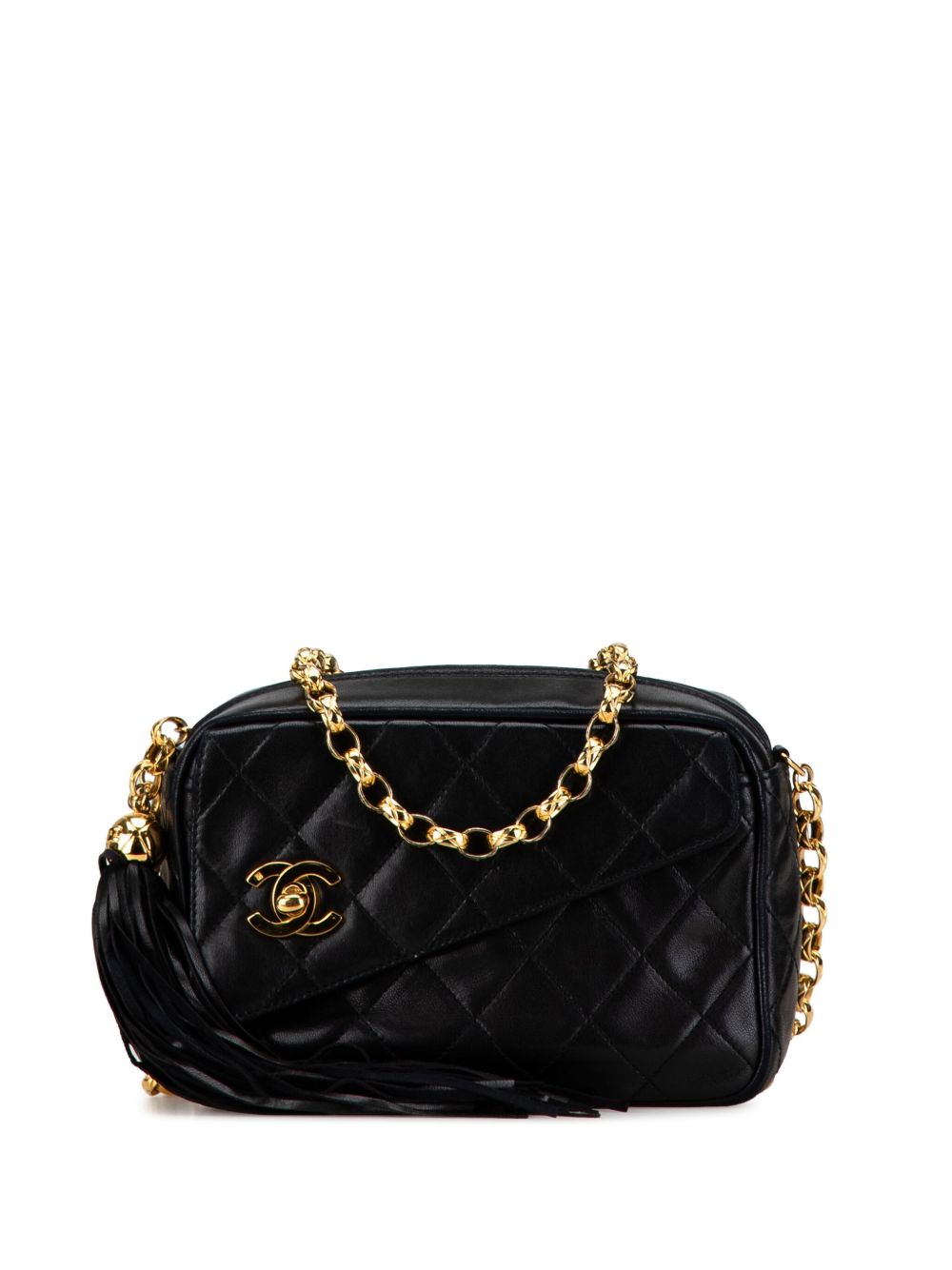 CHANEL Pre-Owned CC 迷你小羊皮流苏斜挎相机包（1991-1994年典藏款） - 黑色