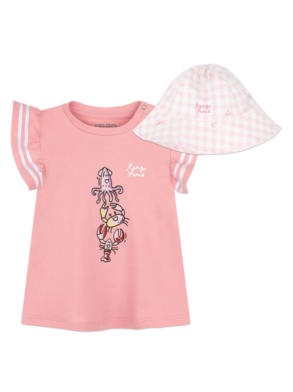 Kenzo Kids logo印花棉连衣裙套装 - 粉色