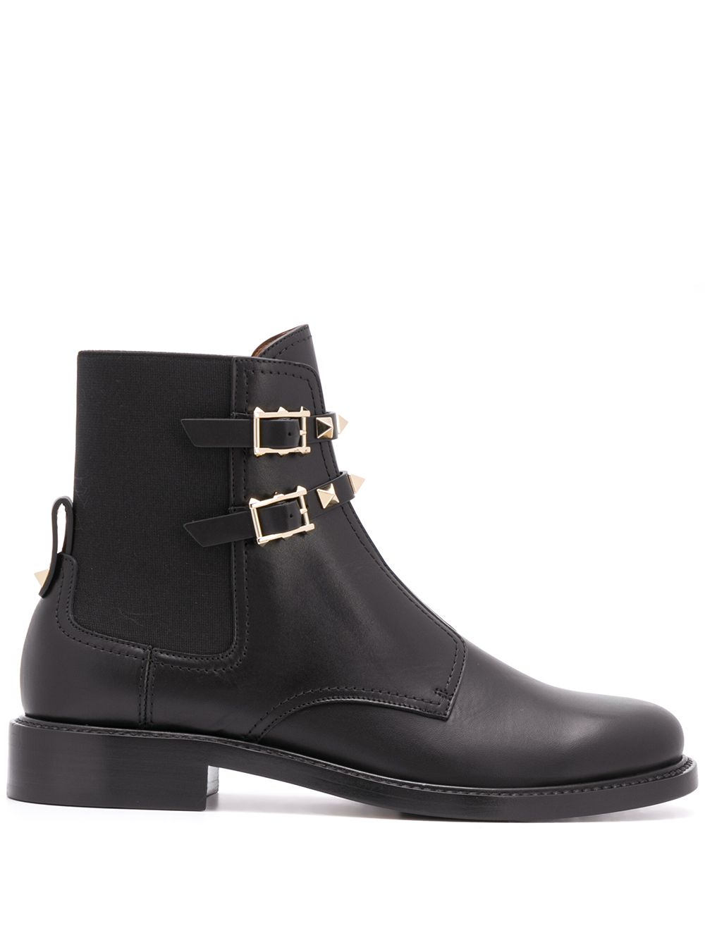 Valentino Garavani Rockstud 镶嵌皮质及踝靴 - 黑色
