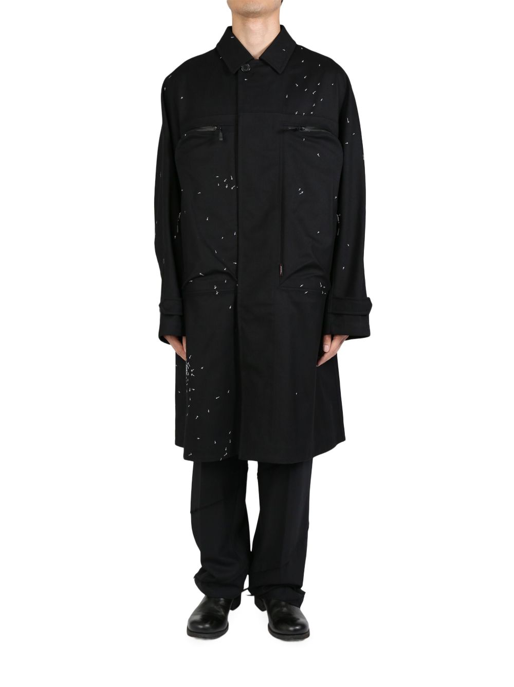 Undercover cross-print wool coat - 黑色