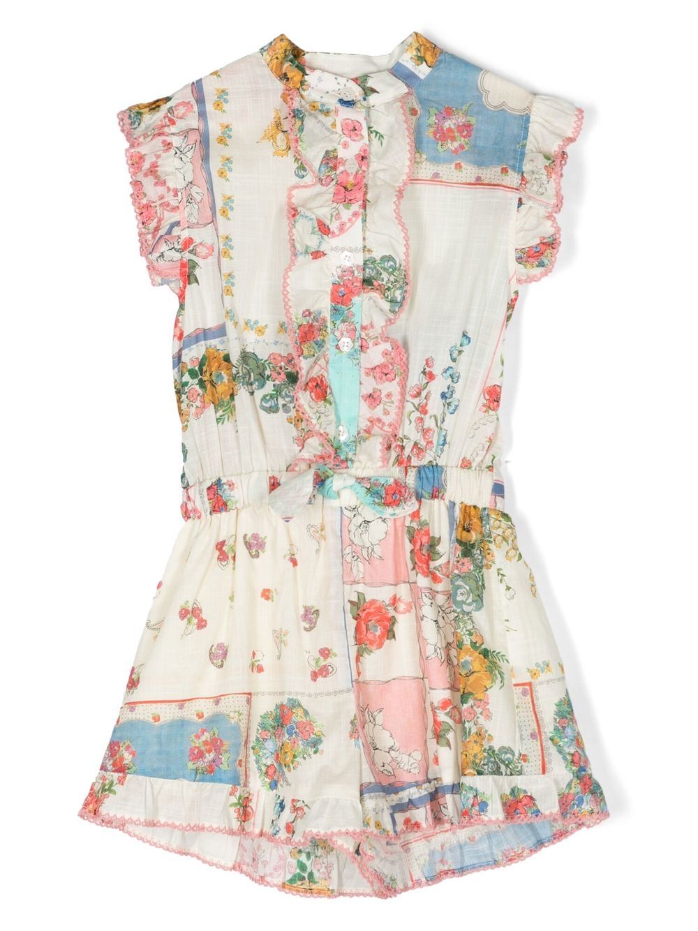 ZIMMERMANN Kids 拼贴设计细节连体短裤 - 白色