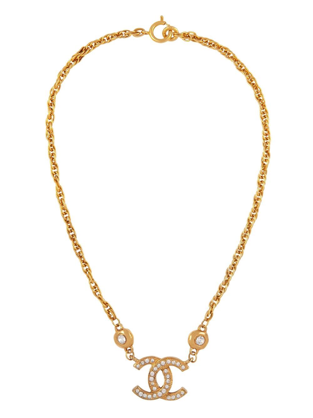 CHANEL Pre-Owned CC 水钻镶嵌链式项链（1980年代典藏款） - 金色