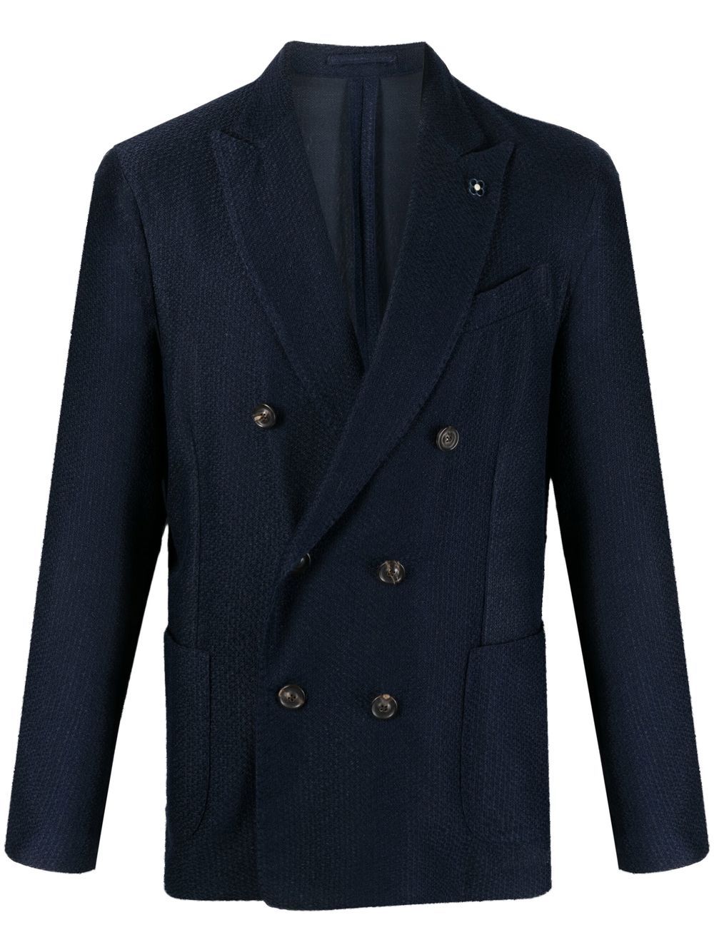 Lardini logo标牌双排扣西装夹克 - 蓝色