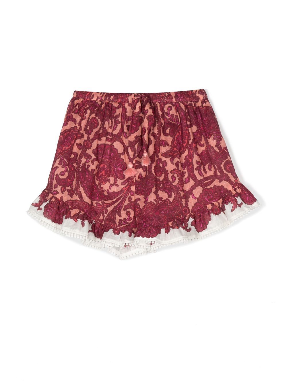 ZIMMERMANN Kids 几何图案印花荷叶边饰短裤 - 粉色