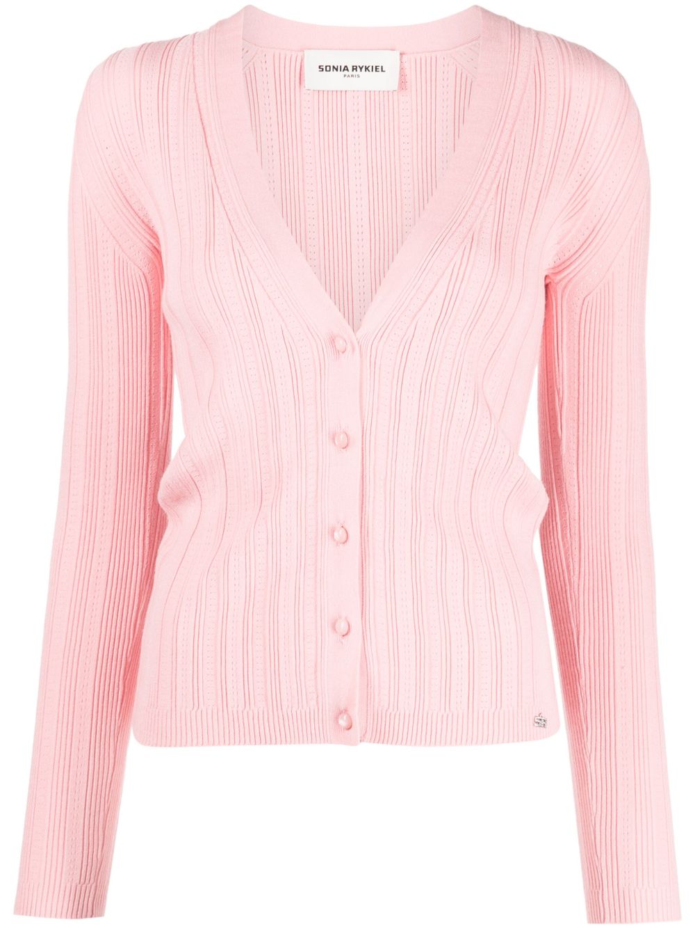 Sonia Rykiel logo字样V领开衫 - 粉色