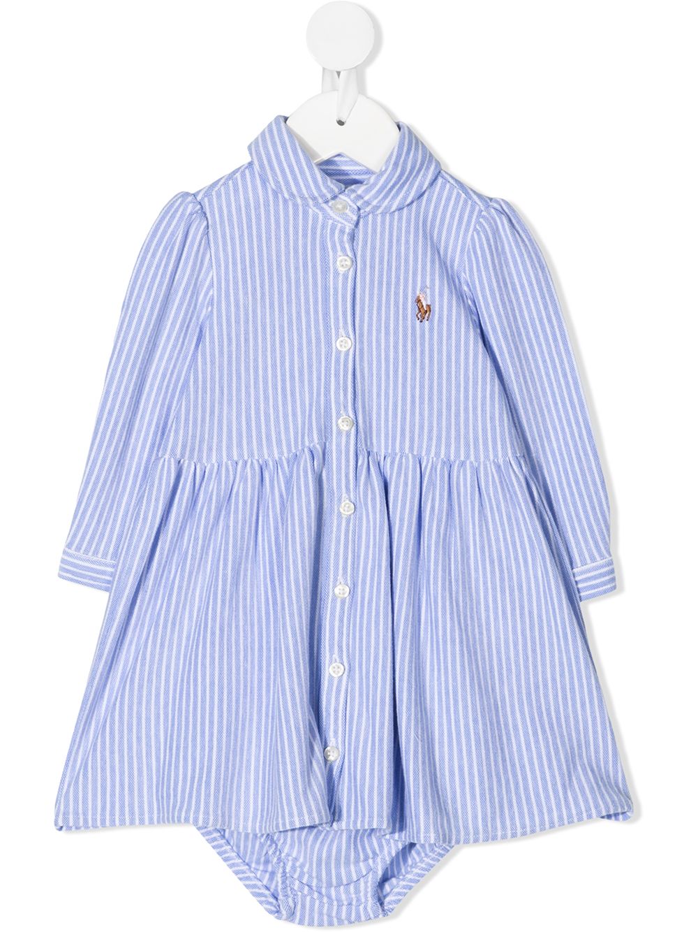 POLO RALPH LAUREN KIDS 婴儿条纹连衣裙 - 蓝色