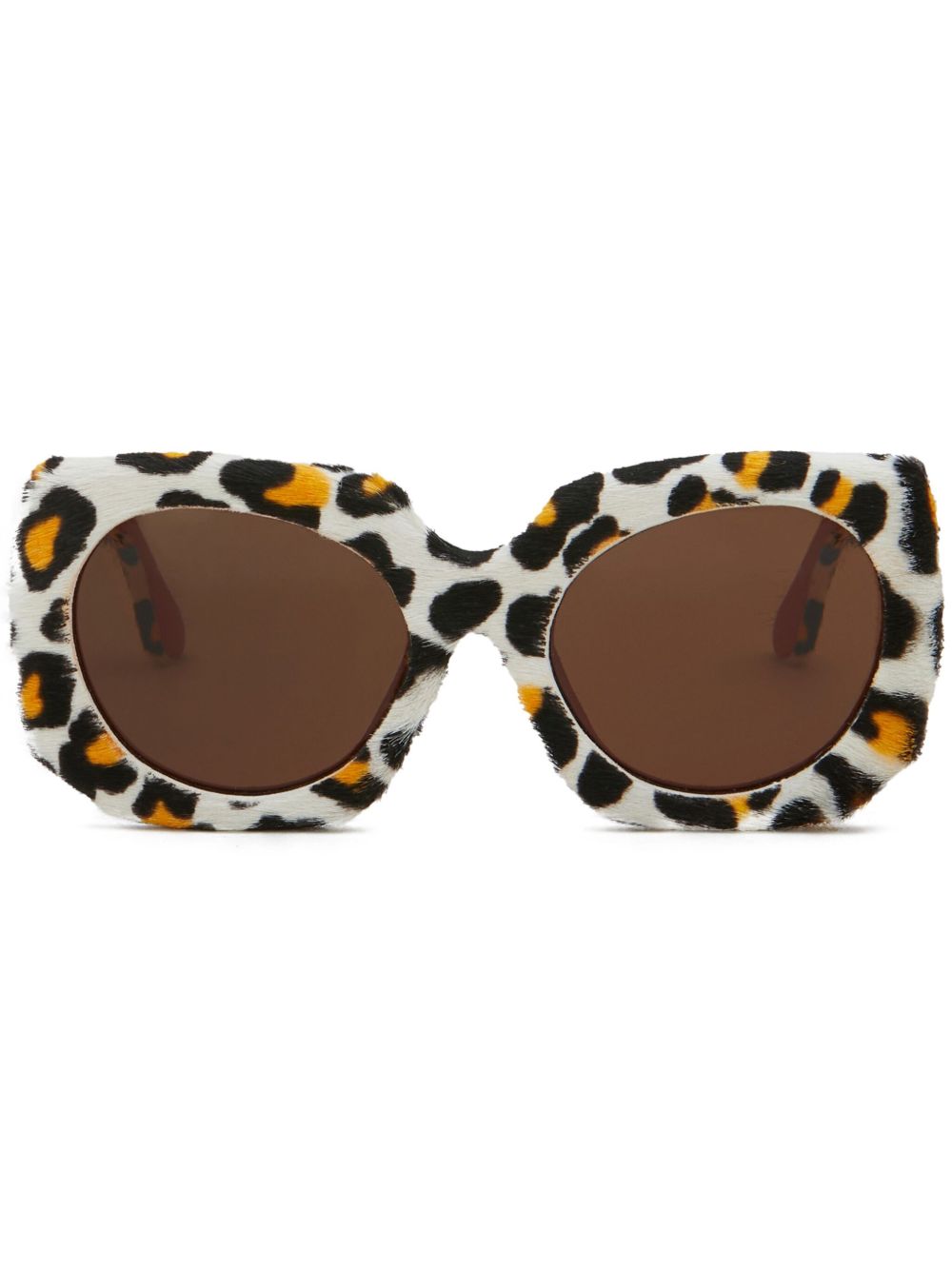 Marni Eyewear 豹纹超大镜框太阳眼镜 - 白色