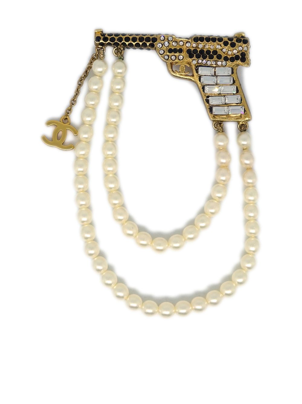CHANEL Pre-Owned 2001 gun rhinestone-embellished brooch - 金色