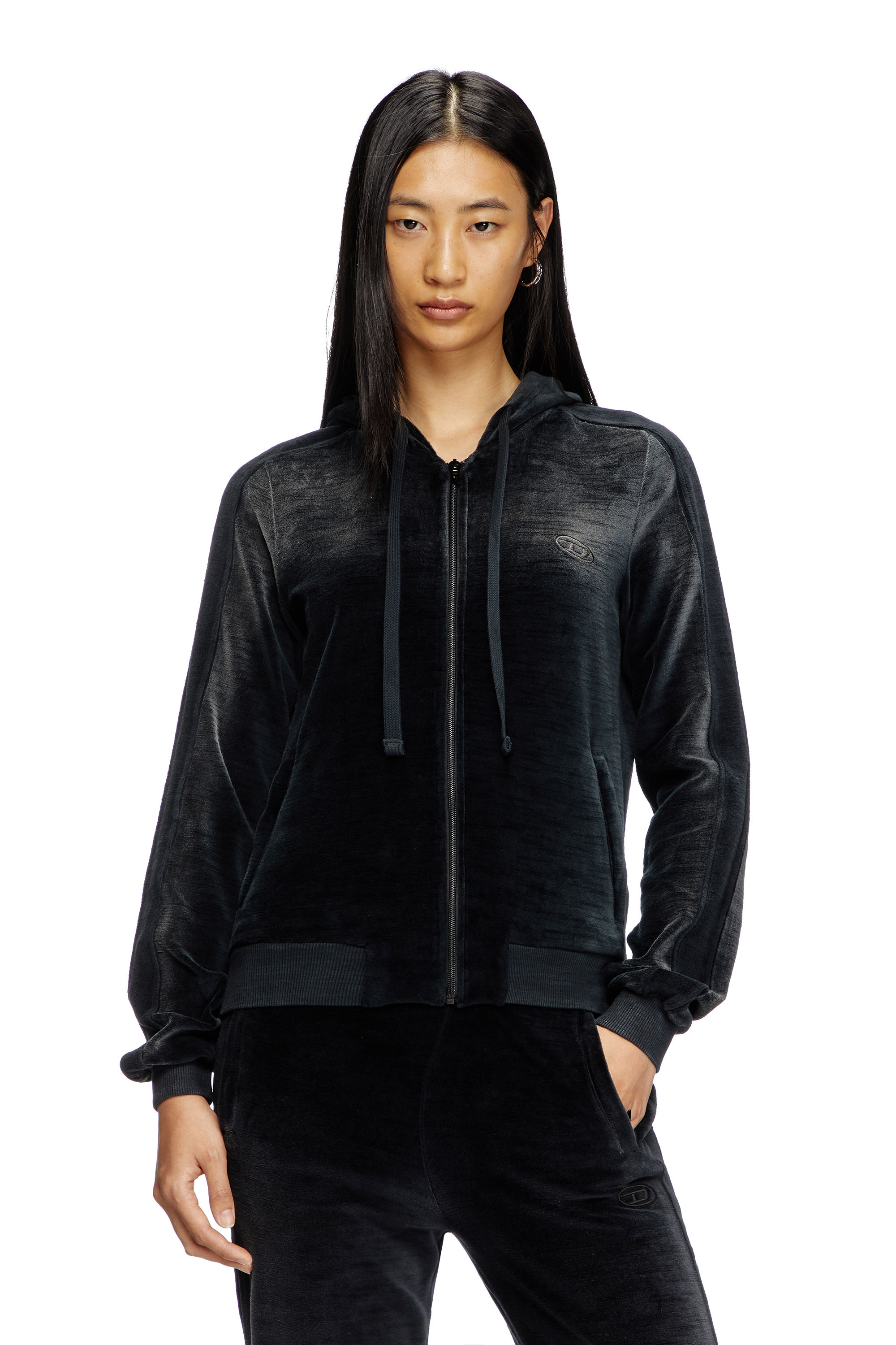 Diesel - Zip-up hoodie in faded chenille - Sweaters - Woman - Black