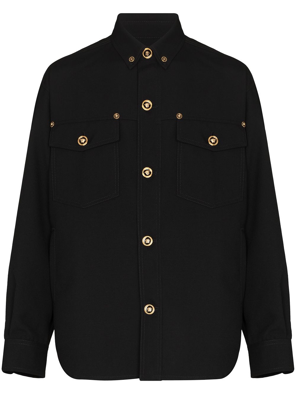 Versace Gabardine 羊毛衬衫式夹克 - 黑色